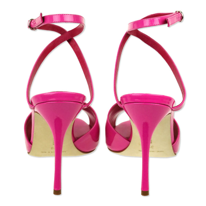 Manolo Blahnik Bright Pink Patent Leather Hourani 100 Patent Sandal