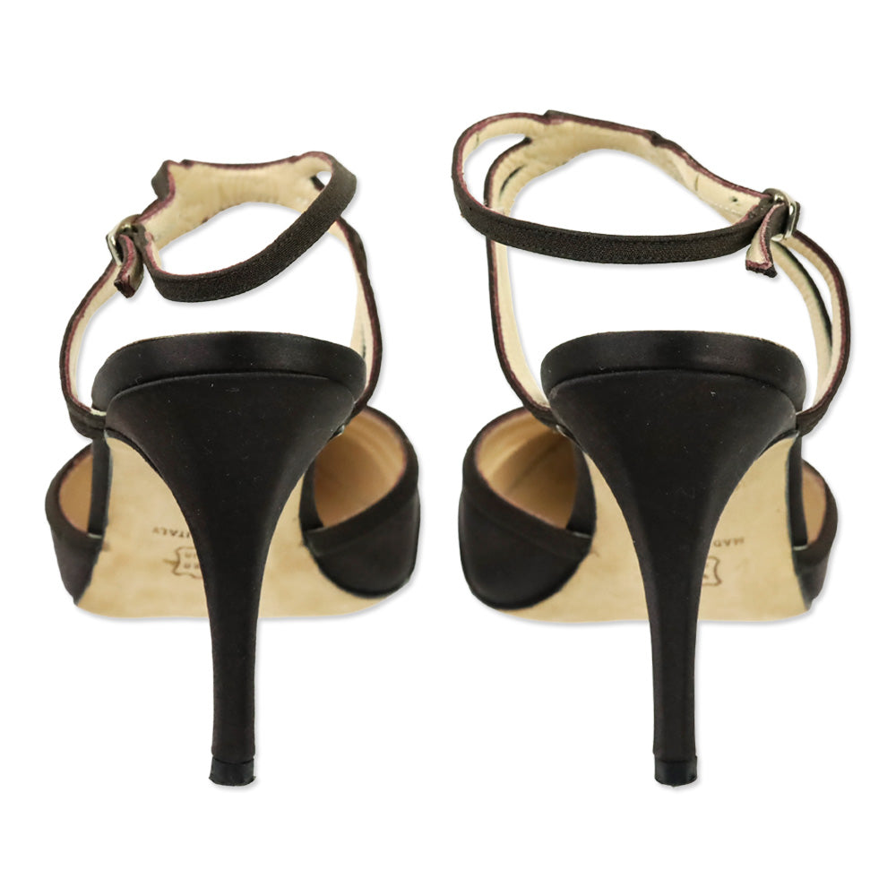 Manolo Blahnik Brown Satin Ankle-Strap Pump
