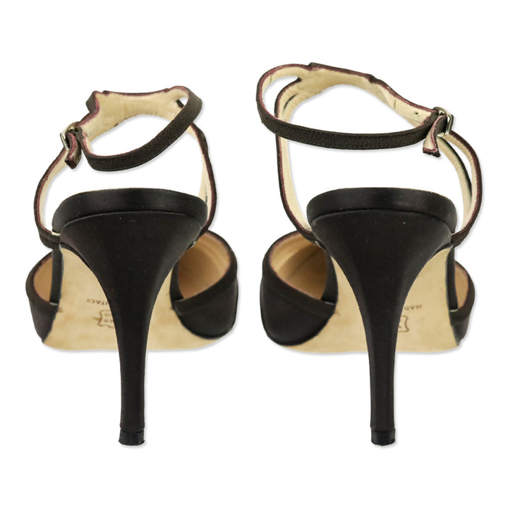 Manolo Blahnik Brown Satin Ankle-Strap Pump