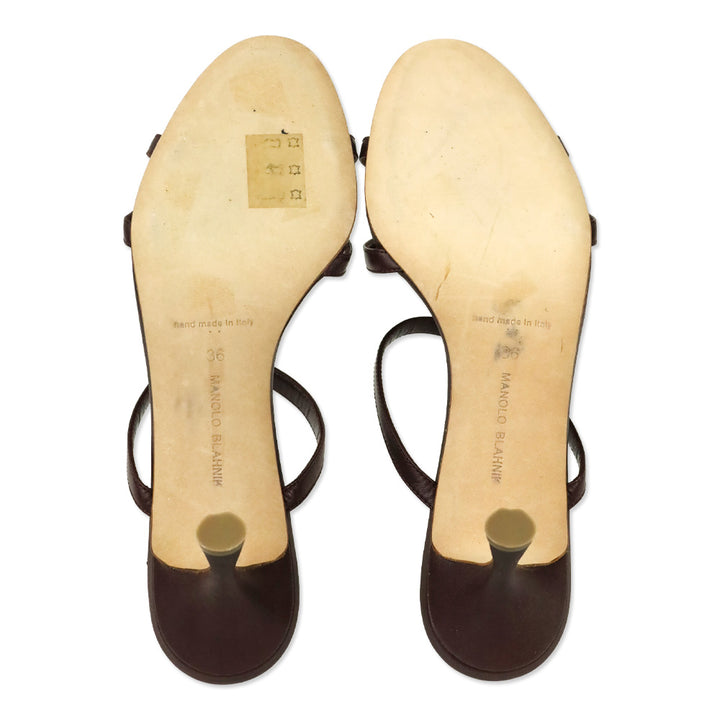 Manolo Blahnik Burgundy Leather Banga 70 Sandal