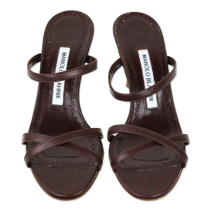 Manolo Blahnik Burgundy Leather Banga 70 Sandal