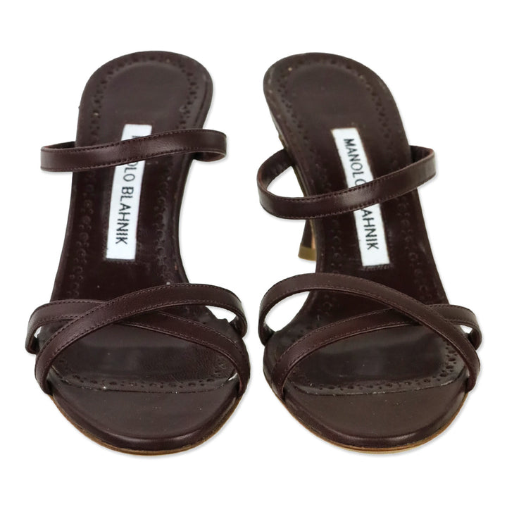 Manolo Blahnik Burgundy Leather Banga 70 Sandal