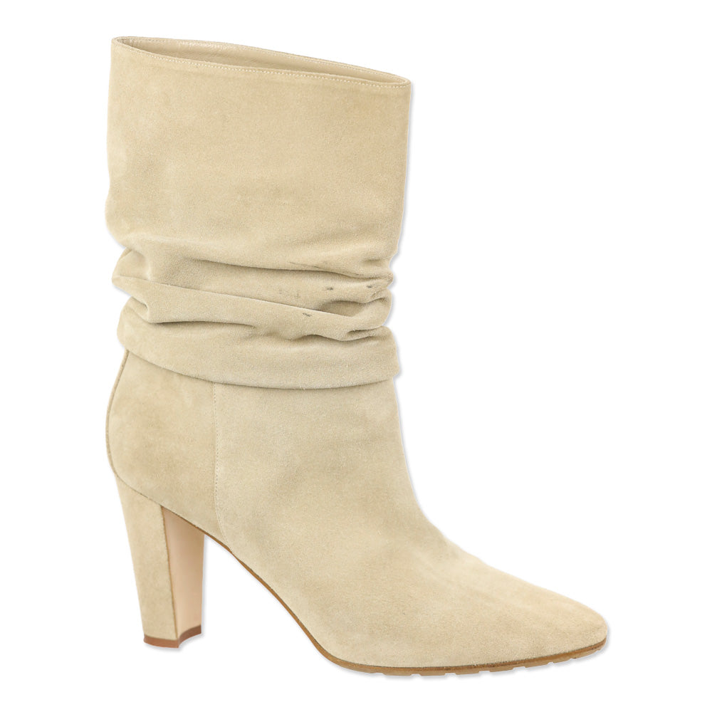 Manolo Blahnik Calasso Beige Suede Mid Calf Boots