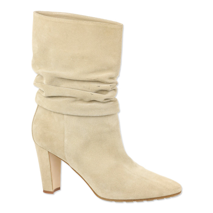 Manolo Blahnik Calasso Beige Suede Mid Calf Boots