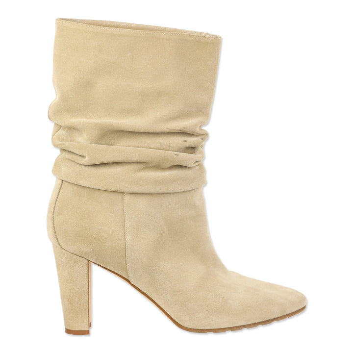 Manolo Blahnik Calasso Beige Suede Mid Calf Boots