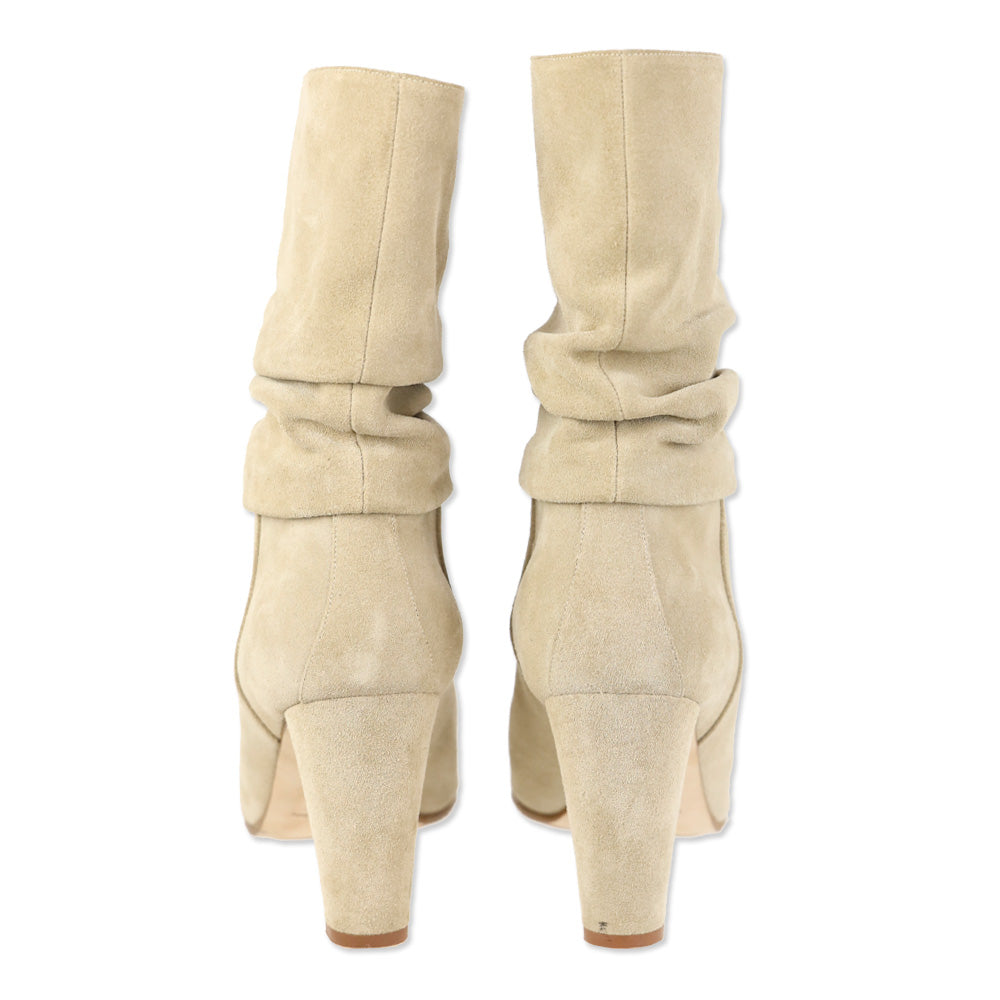 Manolo Blahnik Calasso Beige Suede Mid Calf Boots