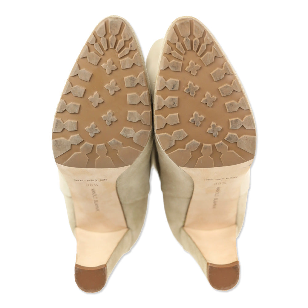 Manolo Blahnik Calasso Beige Suede Mid Calf Boots