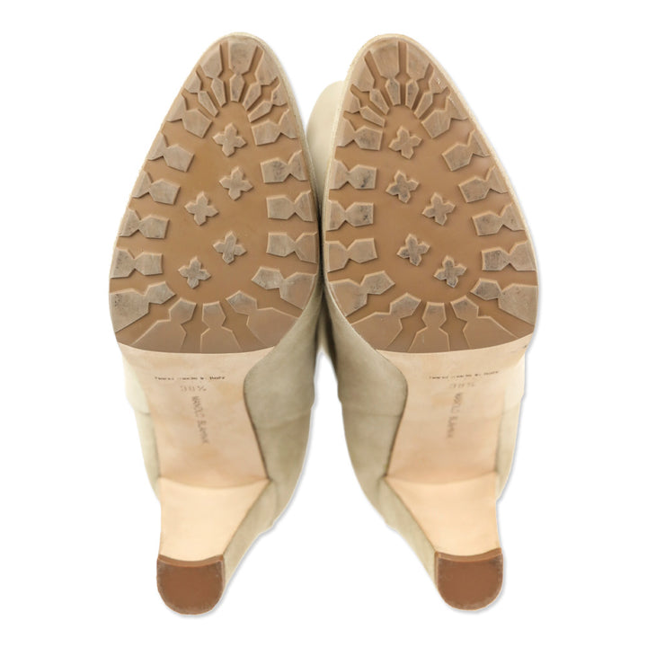 Manolo Blahnik Calasso Beige Suede Mid Calf Boots