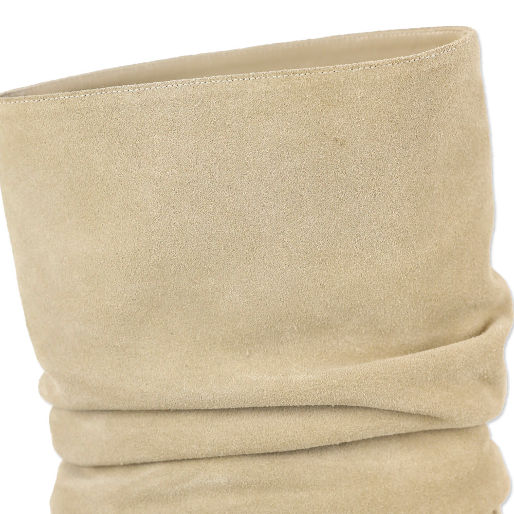 Manolo Blahnik Calasso Beige Suede Mid Calf Boots