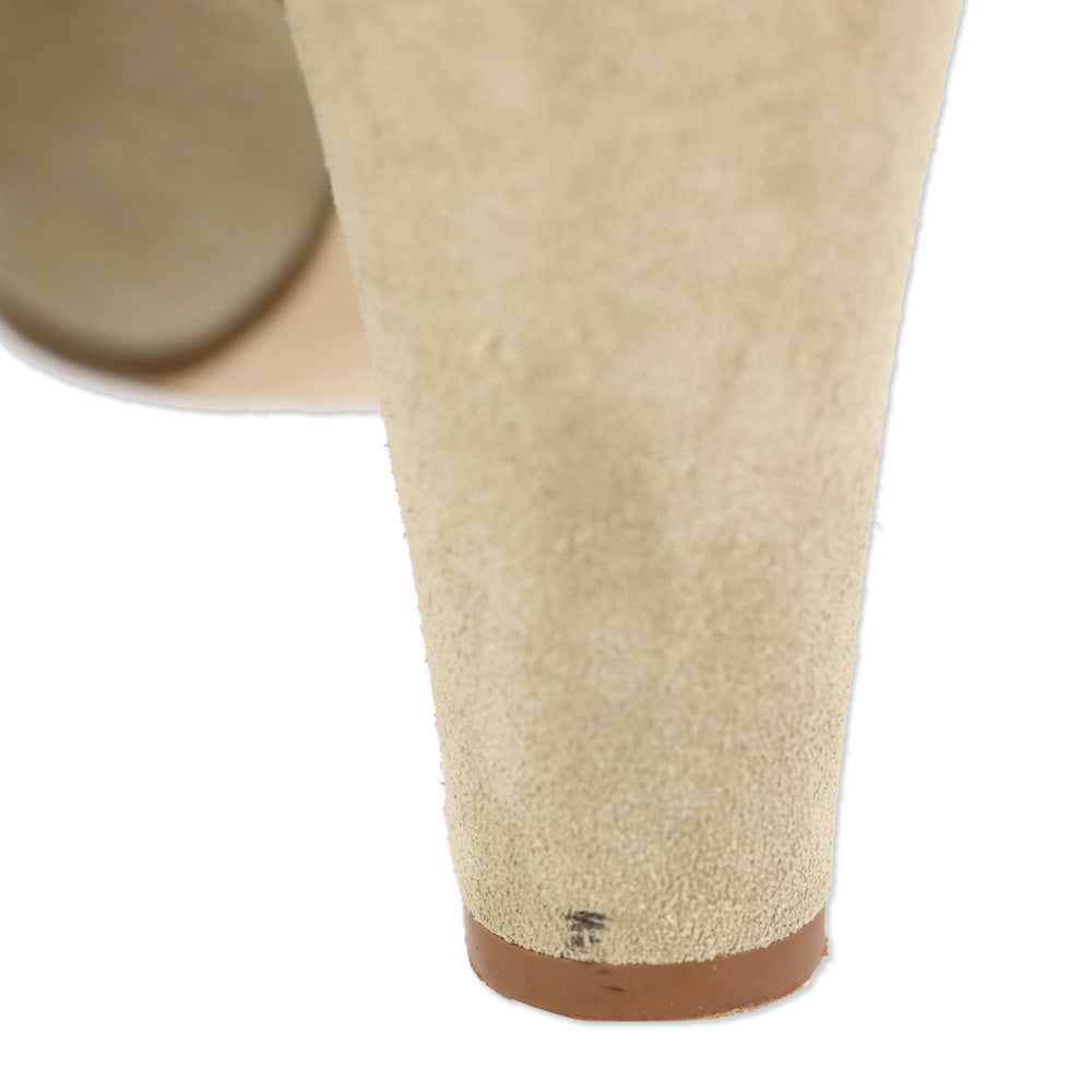 Manolo Blahnik Calasso Beige Suede Mid Calf Boots