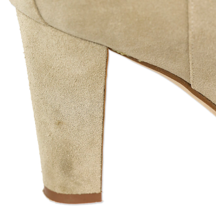 Manolo Blahnik Calasso Beige Suede Mid Calf Boots