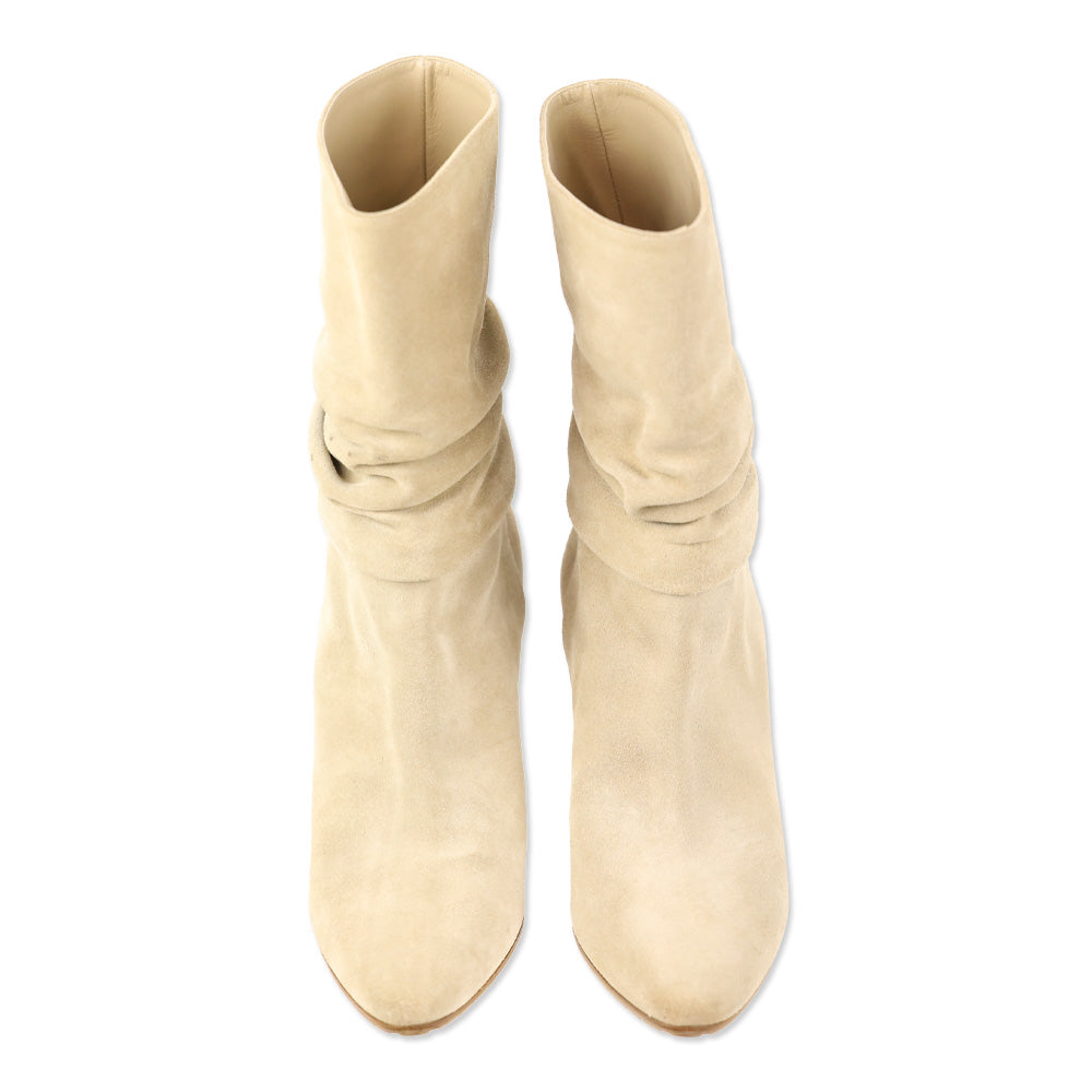 Manolo Blahnik Calasso Beige Suede Mid Calf Boots