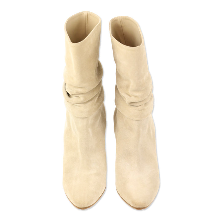 Manolo Blahnik Calasso Beige Suede Mid Calf Boots