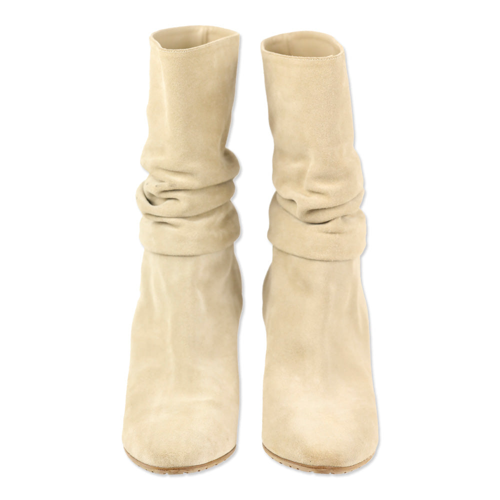 Manolo Blahnik Calasso Beige Suede Mid Calf Boots