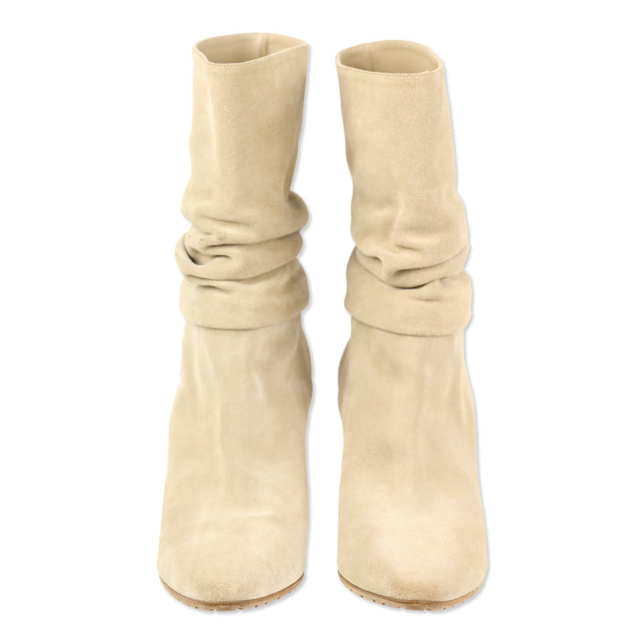 Manolo Blahnik Calasso Beige Suede Mid Calf Boots