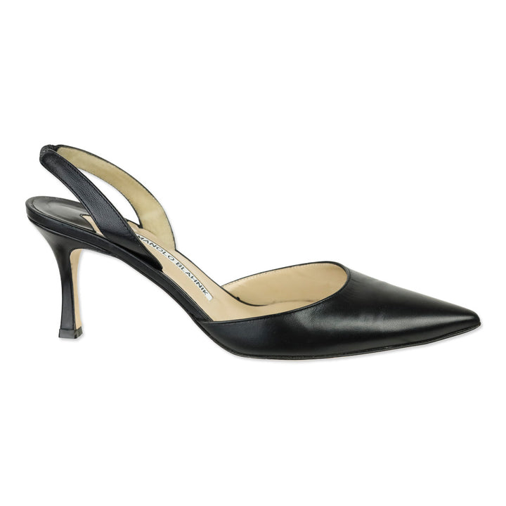 Manolo Blahnik Carolyne Black Leather Slingback 70mm Pumps