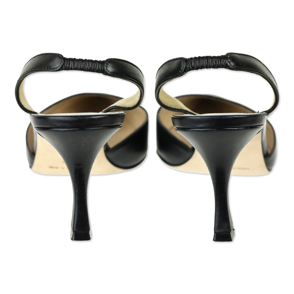 Manolo Blahnik Carolyne Black Leather Slingback 70mm Pumps