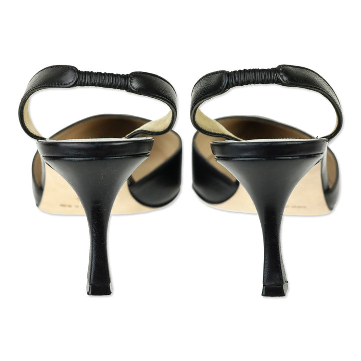 Manolo Blahnik Carolyne Black Leather Slingback 70mm Pumps