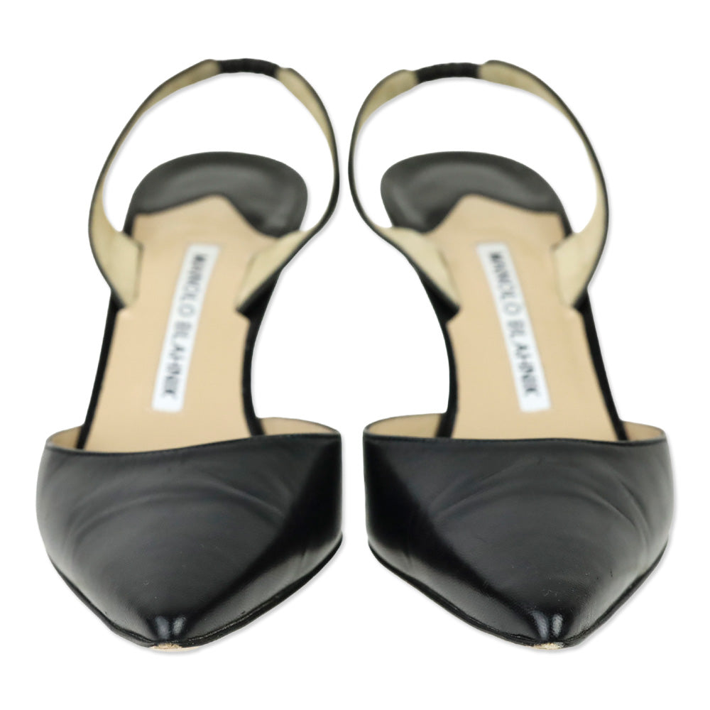 Manolo Blahnik Carolyne Black Leather Slingback 70mm Pumps
