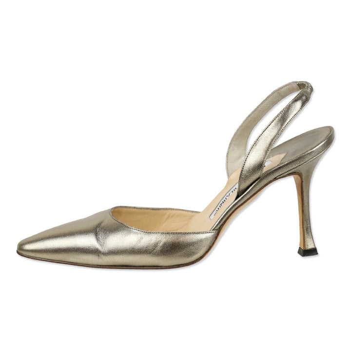 Manolo Blahnik Carolyne Metallic Gold Leather Slingback D'Orsay Pump