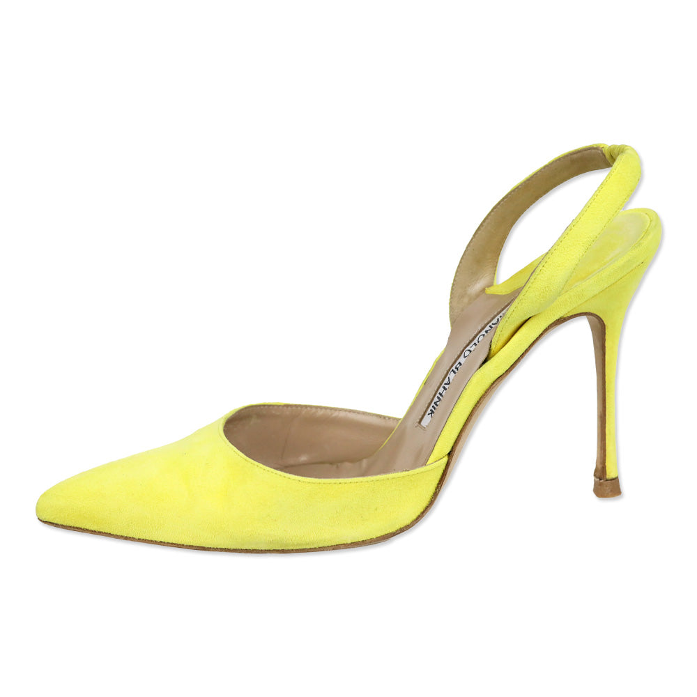 Manolo Blahnik Carolyne Yellow Suede Slingback Pumps