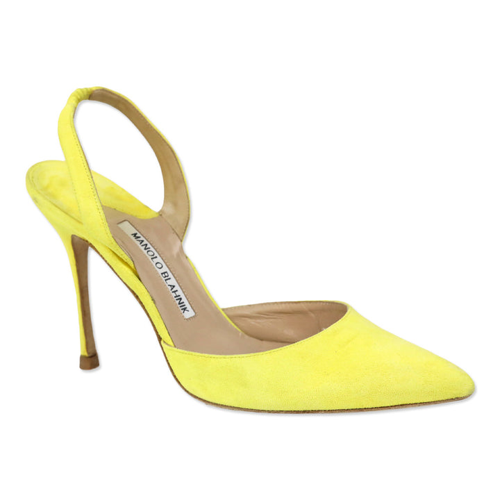 Manolo Blahnik Carolyne Yellow Suede Slingback Pumps