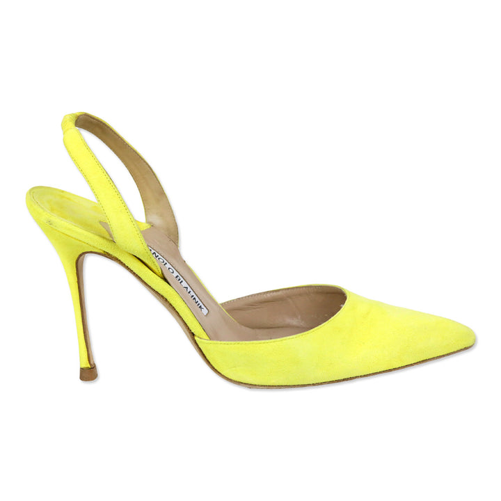 Manolo Blahnik Carolyne Yellow Suede Slingback Pumps
