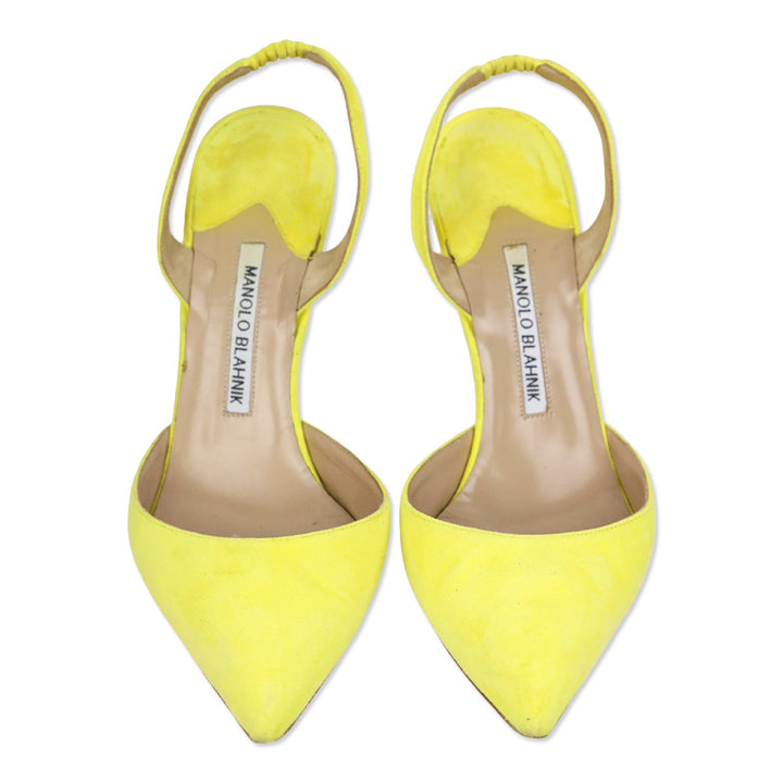 Manolo Blahnik Carolyne Yellow Suede Slingback Pumps