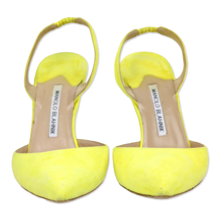 Manolo Blahnik Carolyne Yellow Suede Slingback Pumps