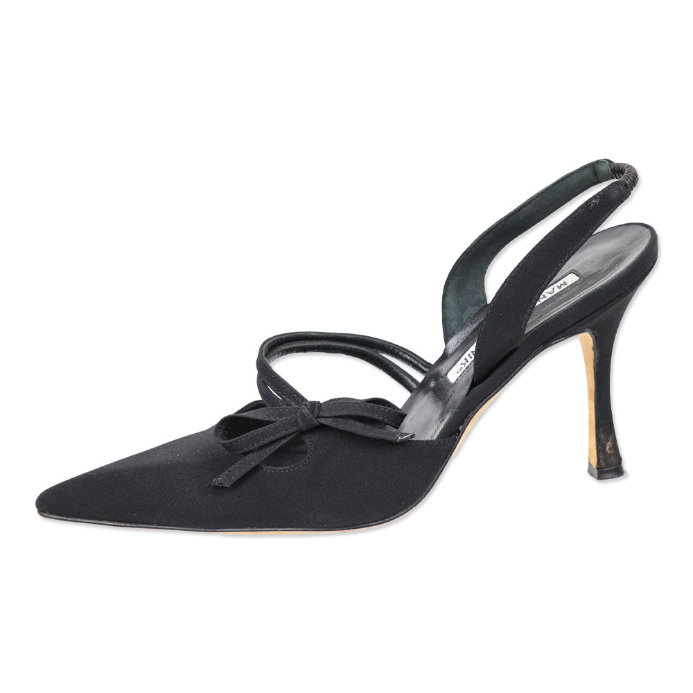 Manolo Blahnik Crepe Black Bow Slingback Pumps