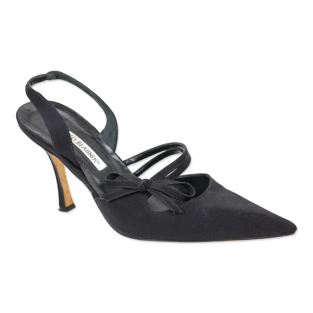 Manolo Blahnik Crepe Black Bow Slingback Pumps