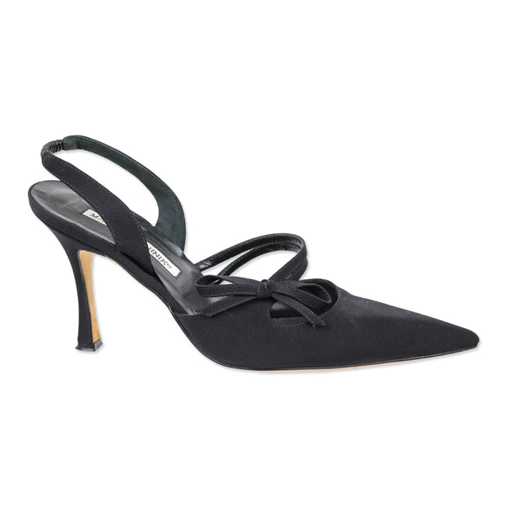 Manolo Blahnik Crepe Black Bow Slingback Pumps