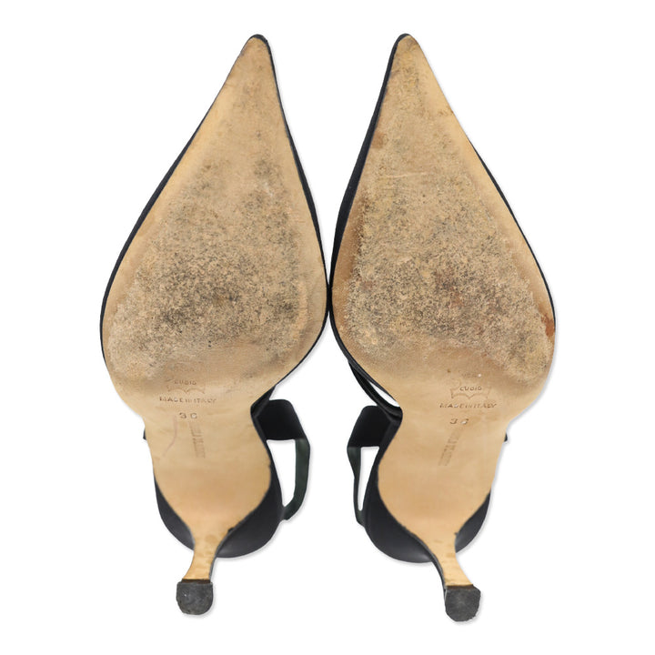 Manolo Blahnik Crepe Black Bow Slingback Pumps