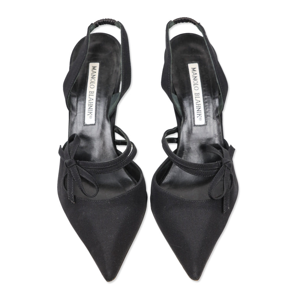 Manolo Blahnik Crepe Black Bow Slingback Pumps