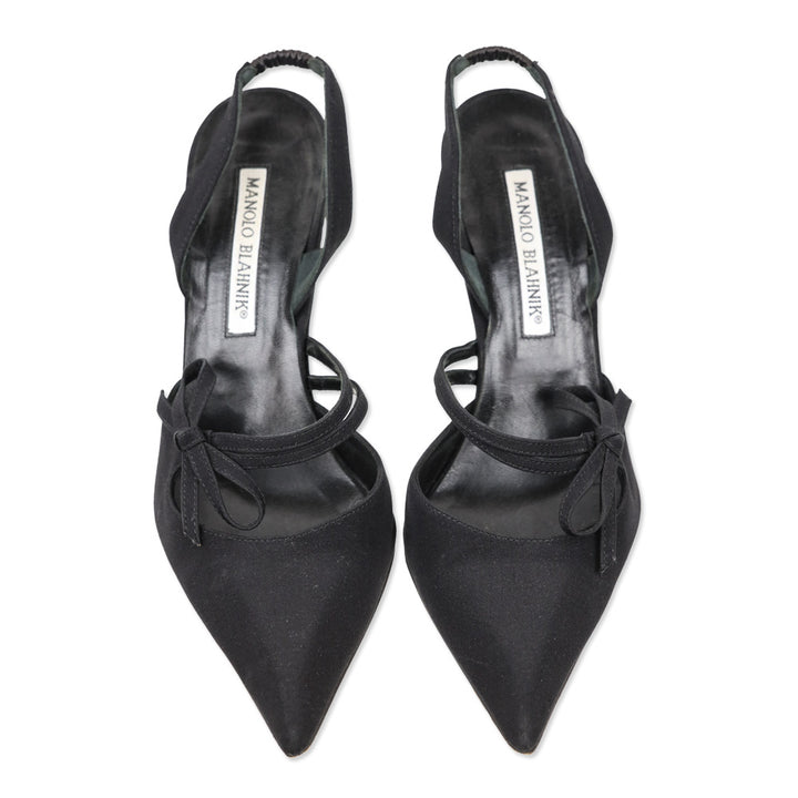 Manolo Blahnik Crepe Black Bow Slingback Pumps