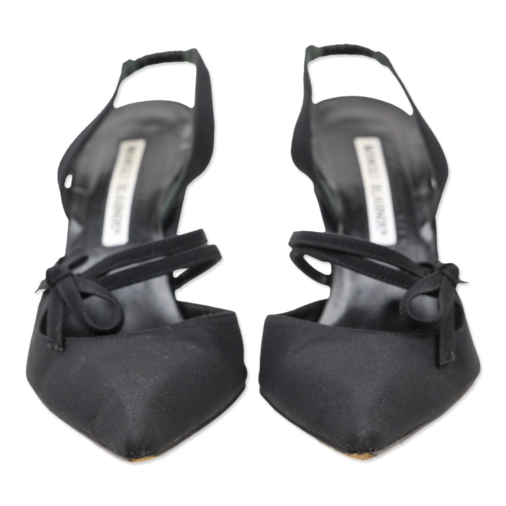 Manolo Blahnik Crepe Black Bow Slingback Pumps