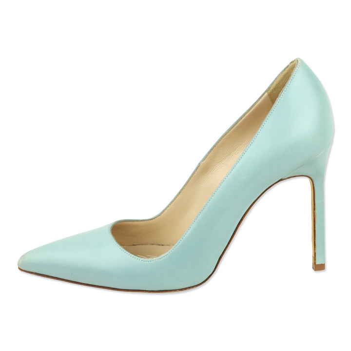 Manolo Blahnik Dusty Blue Leather 105 Pumps