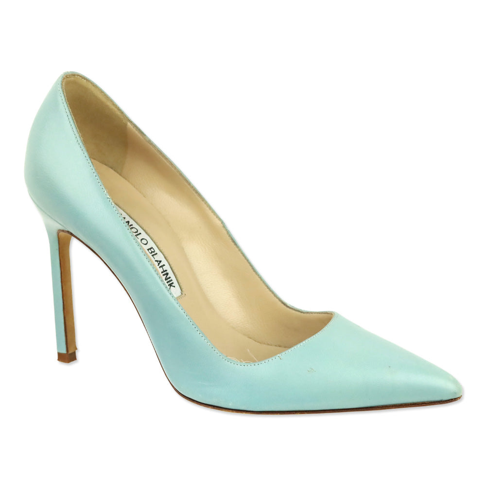 Manolo Blahnik Dusty Blue Leather 105 Pumps