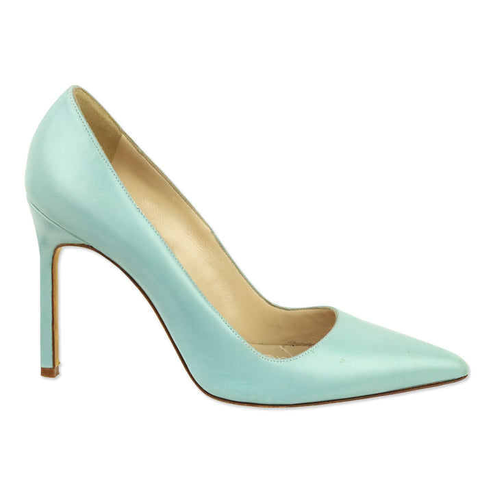 Manolo Blahnik Dusty Blue Leather 105 Pumps