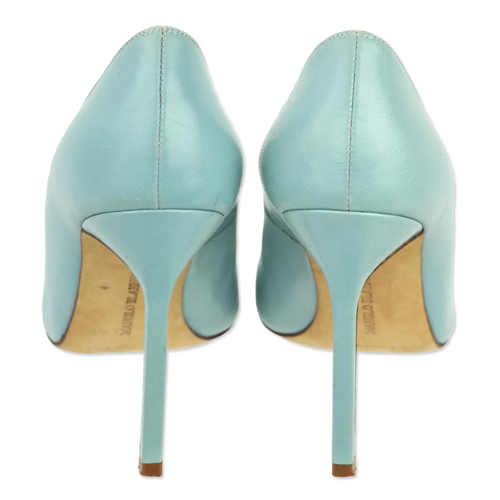 Manolo Blahnik Dusty Blue Leather 105 Pumps