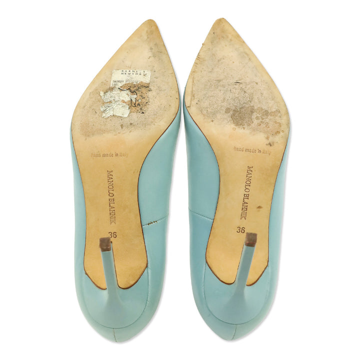 Manolo Blahnik Dusty Blue Leather 105 Pumps