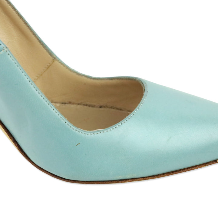 Manolo Blahnik Dusty Blue Leather 105 Pumps