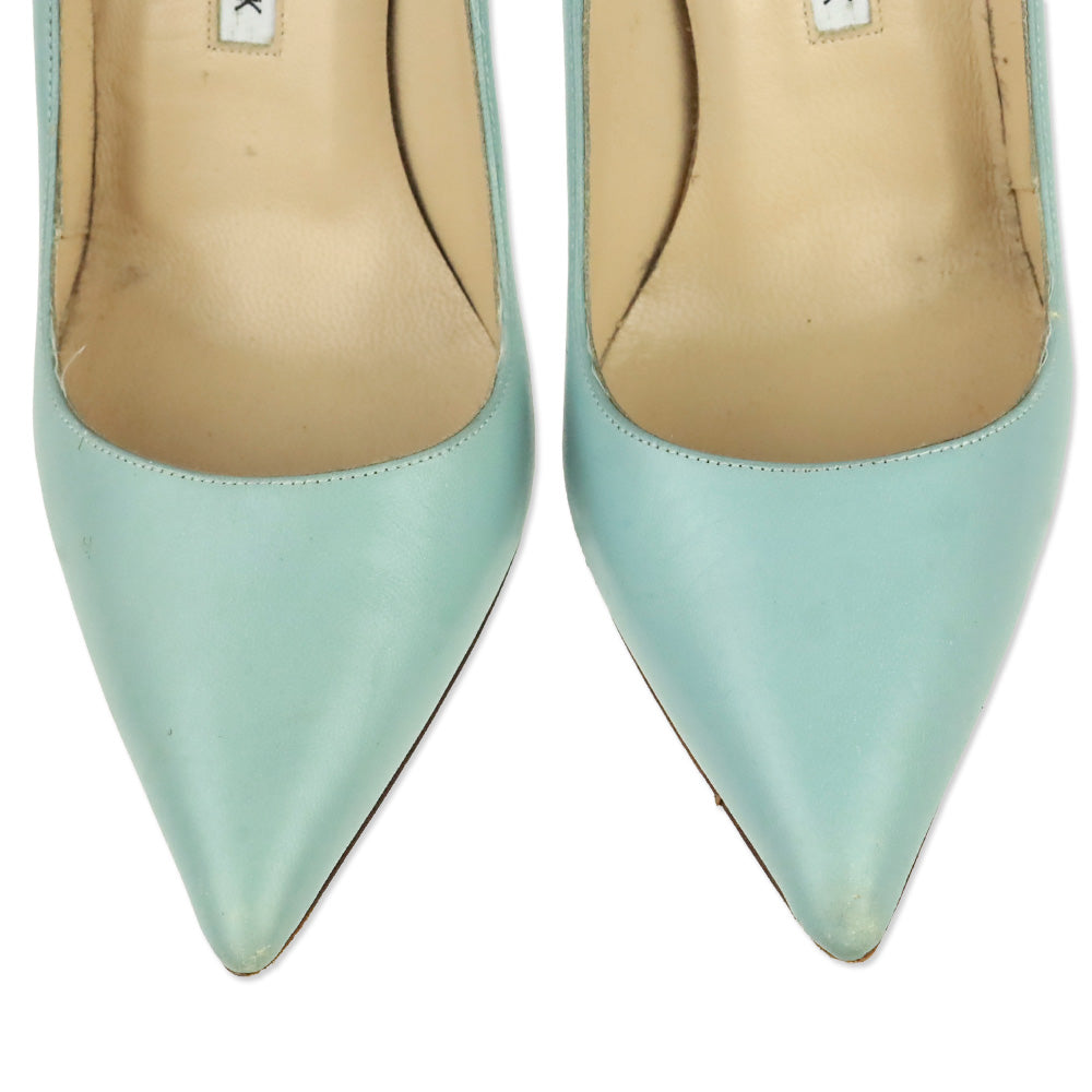 Manolo Blahnik Dusty Blue Leather 105 Pumps