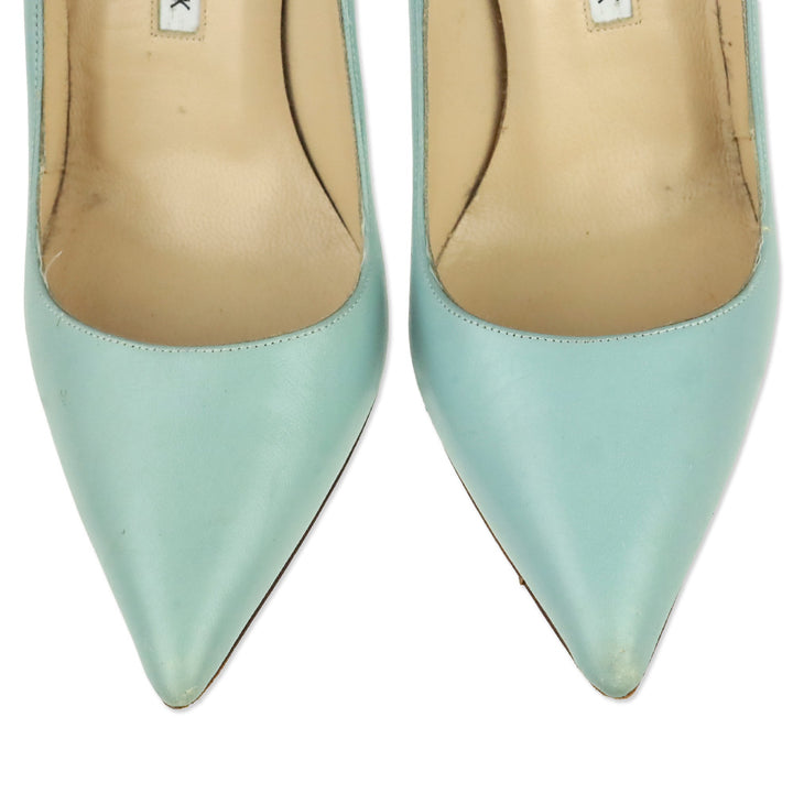 Manolo Blahnik Dusty Blue Leather 105 Pumps