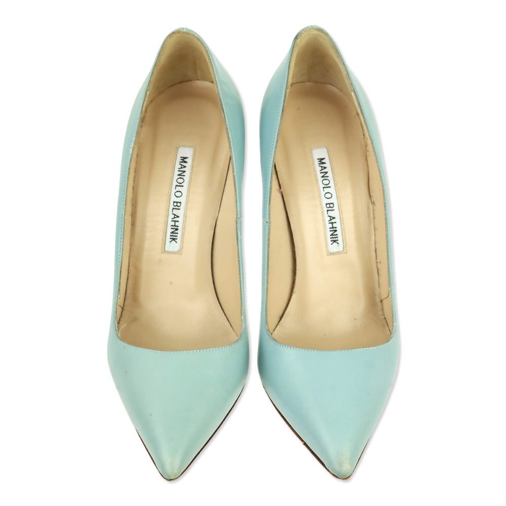 Manolo Blahnik Dusty Blue Leather 105 Pumps