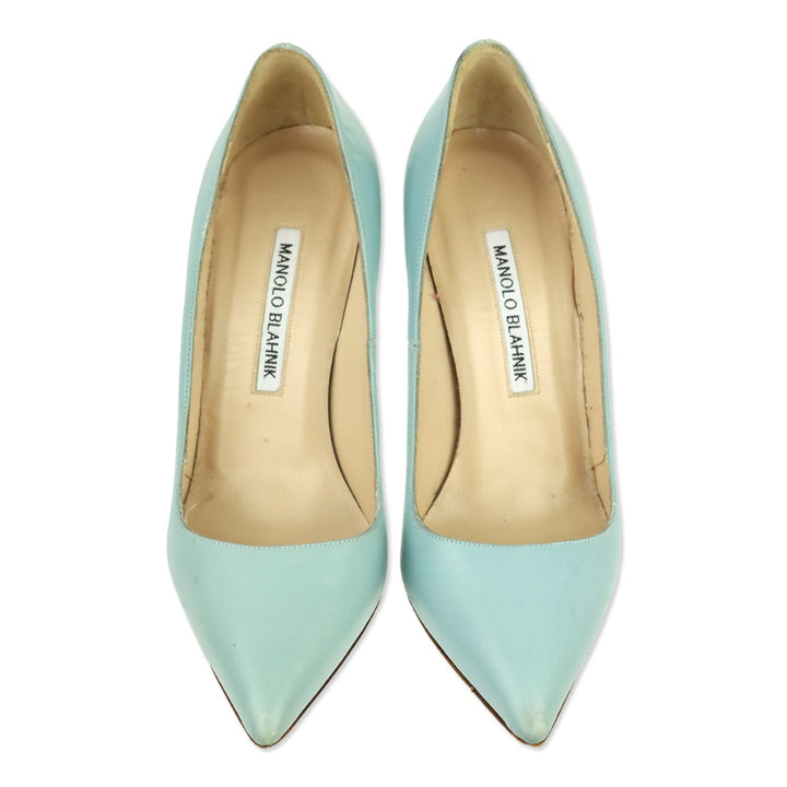 Manolo Blahnik Dusty Blue Leather 105 Pumps
