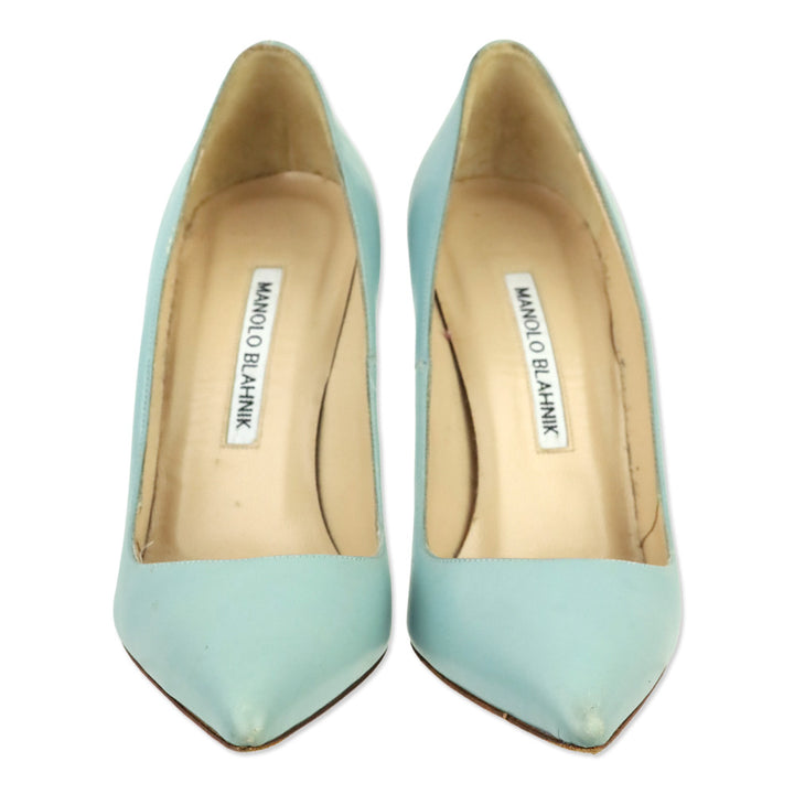 Manolo Blahnik Dusty Blue Leather 105 Pumps