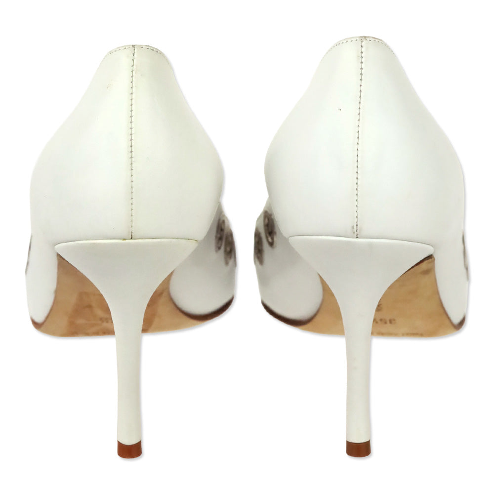 Manolo Blahnik Elva Grommet White Leather Pumps