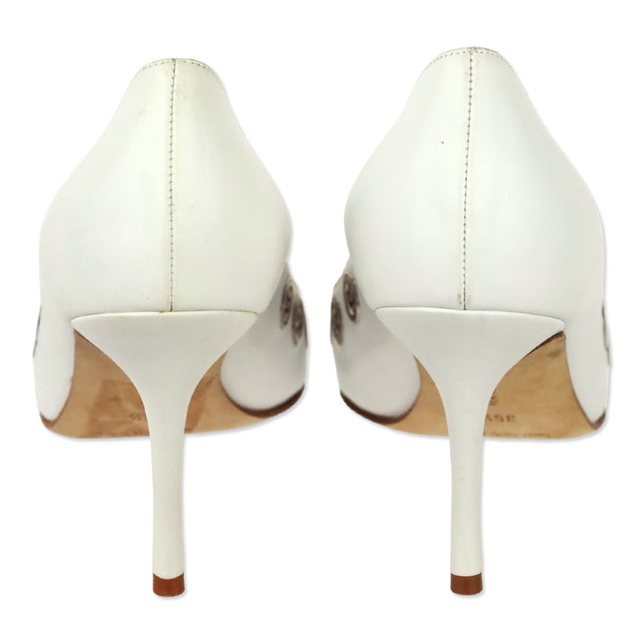 Manolo Blahnik Elva Grommet White Leather Pumps