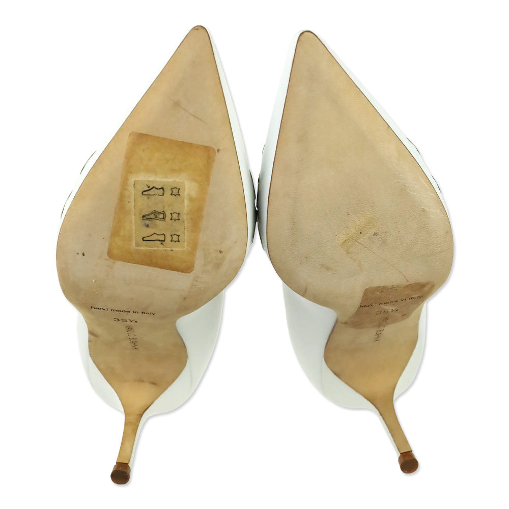 Manolo Blahnik Elva Grommet White Leather Pumps
